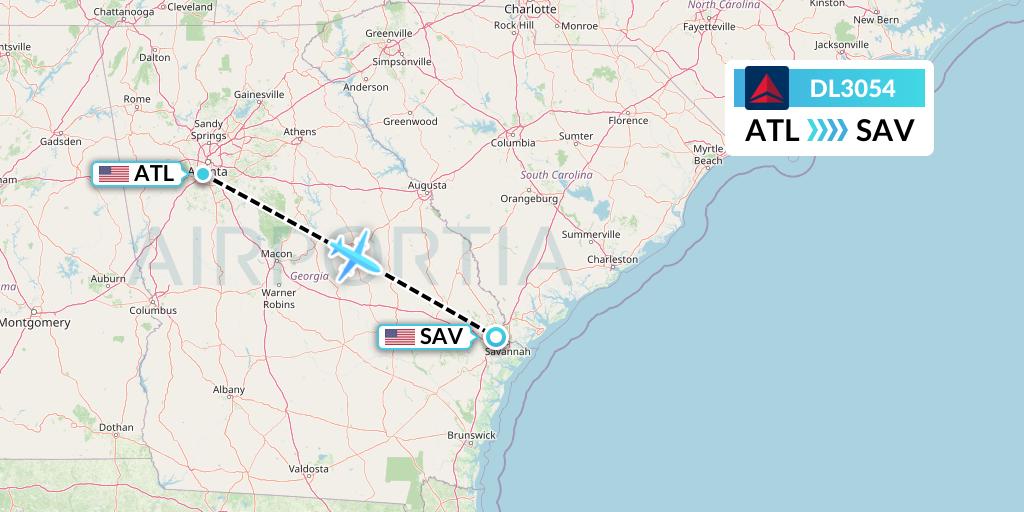 DL3054 Delta Air Lines Flight Map: Atlanta to Savannah