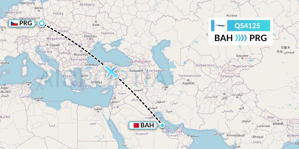 QS4125 Smartwings Flight Map: Bahrain to Prague