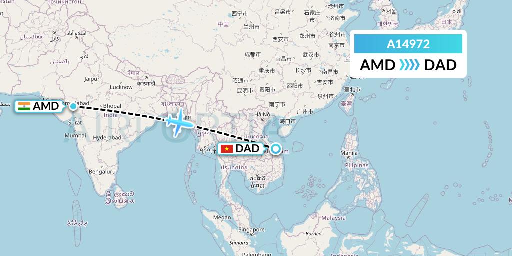 A14972 A.p.g. Distribution Systems Flight Map: Ahmedabad to Da Nang