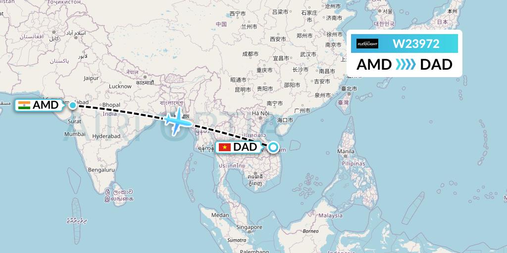 W23972 Flex Flight Flight Map: Ahmedabad to Da Nang