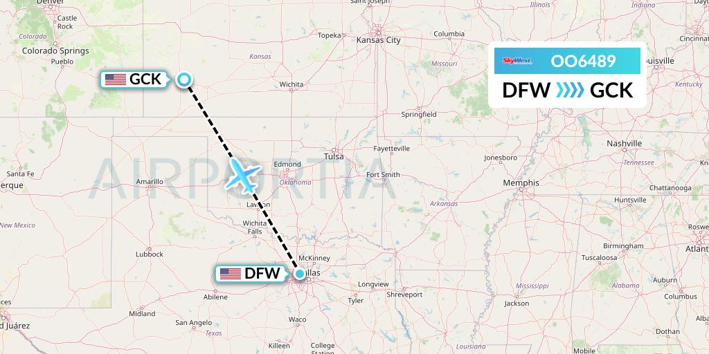 OO6489 SkyWest Airlines Flight Map: Dallas to Garden City