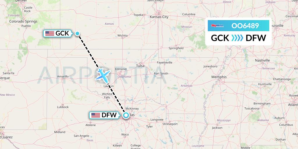 OO6489 SkyWest Airlines Flight Map: Garden City to Dallas
