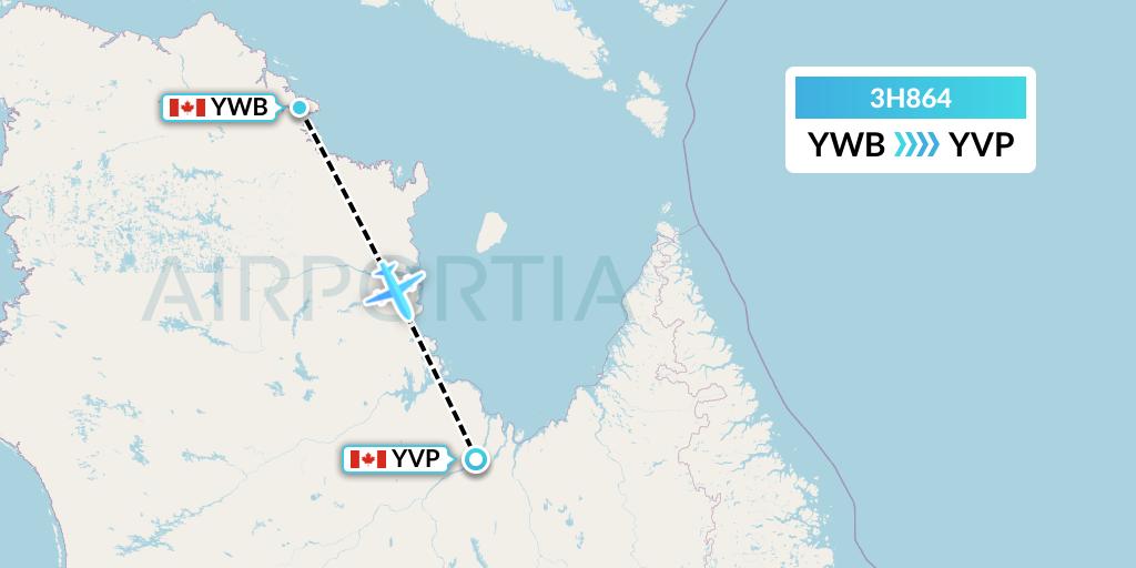 3H864 Air Inuit Flight Map: Kangiqsujuaq to Kuujjuaq