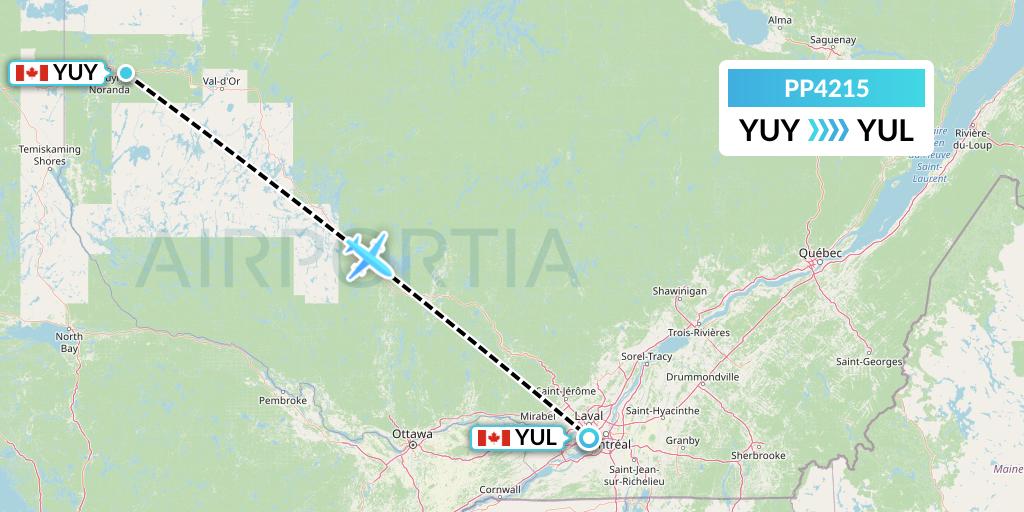 PP4215 Jet Aviation Business Jets Flight Map: Rouyn to Montreal