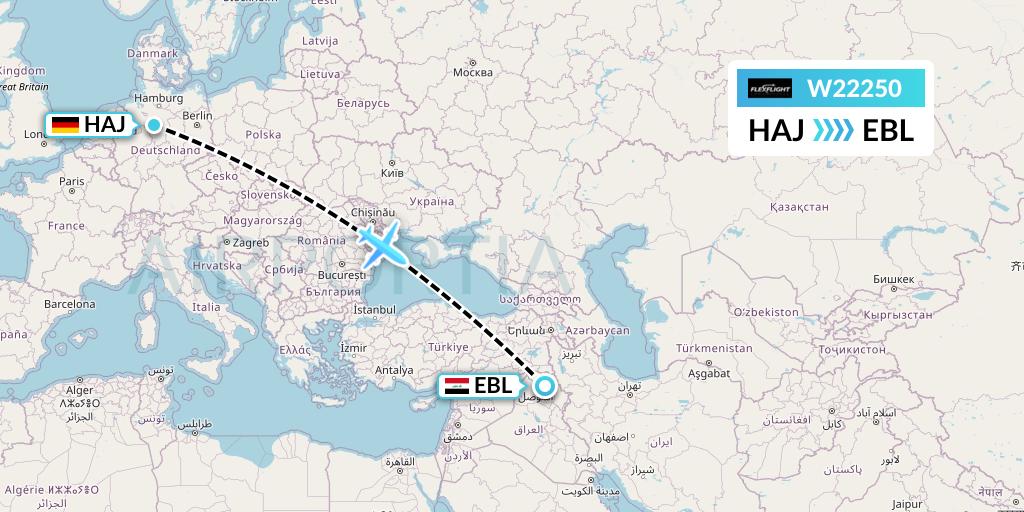 W22250 Flex Flight Flight Map: Hannover to Arbil