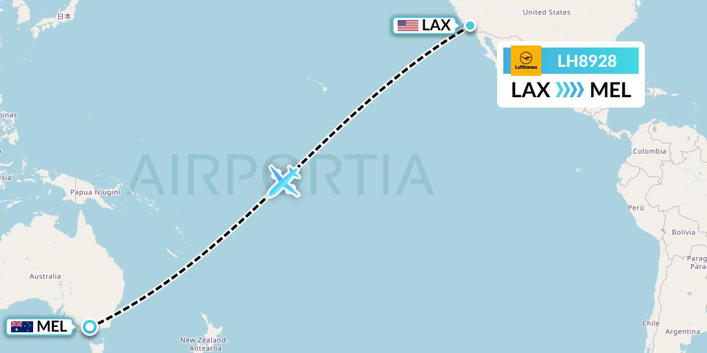 LH8928 Lufthansa Flight Map: Los Angeles to Melbourne