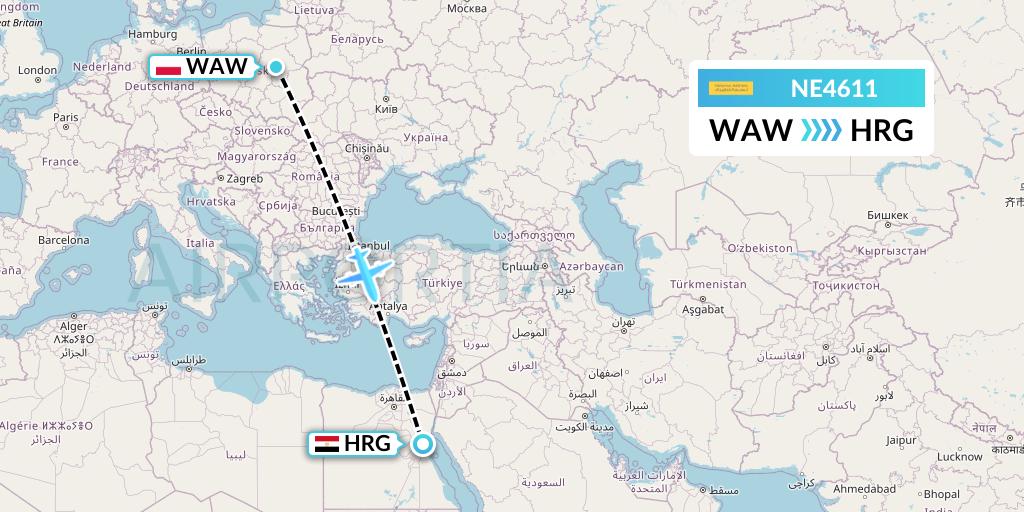 NE4611 Nesma Airlines Flight Map: Warsaw to Hurghada