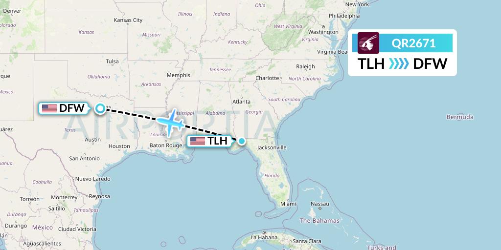 QR2671 Qatar Airways Flight Map: Tallahassee to Dallas