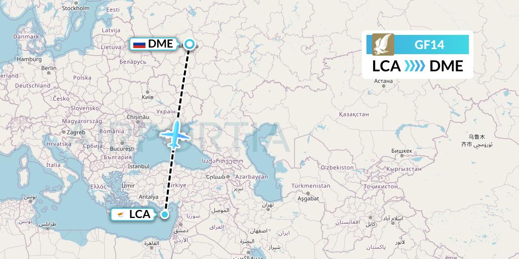 GF14 Gulf Air Flight Map: Larnaca to Moscow