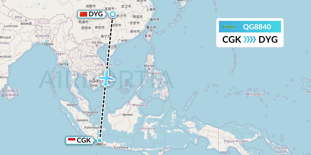 QG8840 Citilink Flight Map: Jakarta to Dayong