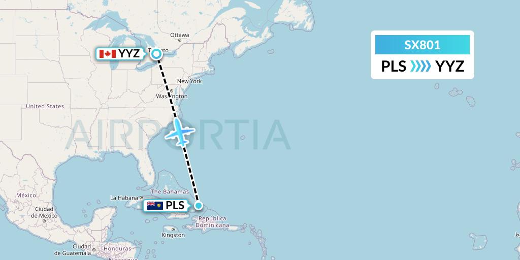 SX801 Flygta Airlines Flight Map: Providenciales to Toronto