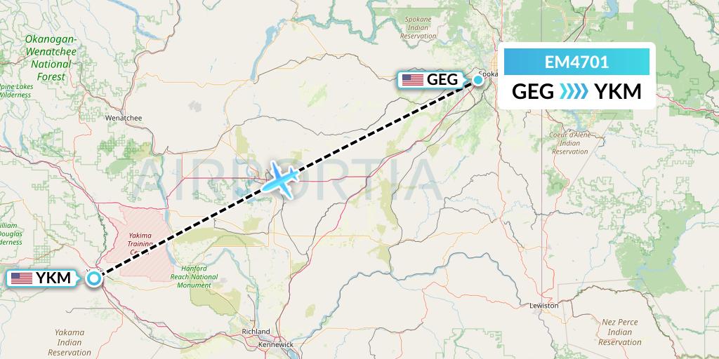 EM4701 Empire Airlines Flight Map: Spokane to Yakima