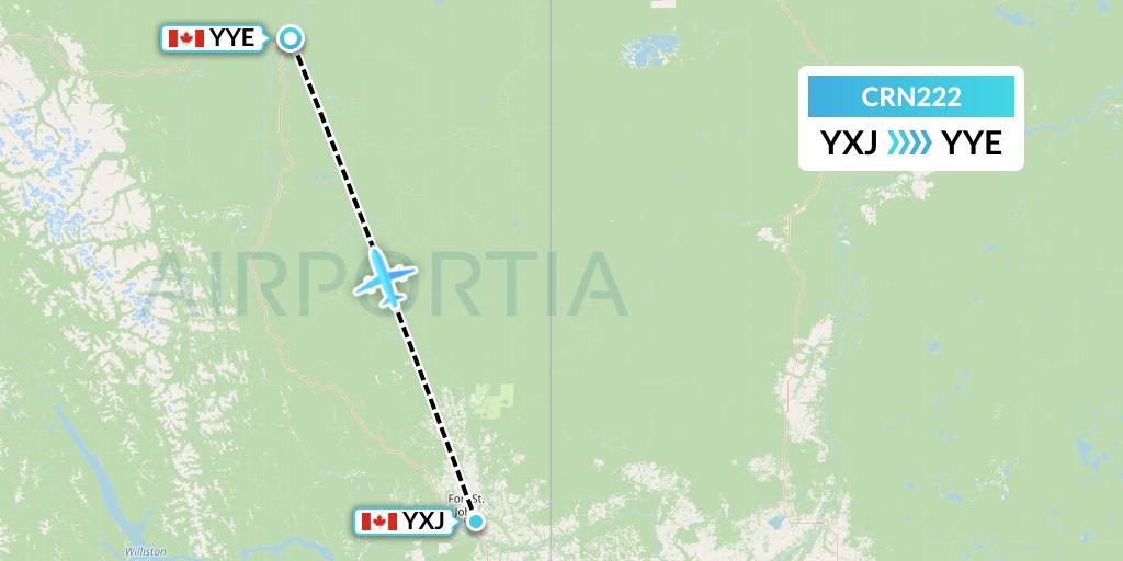 CRN222 Aerocaribbean Flight Map: Fort St. John to Fort Nelson