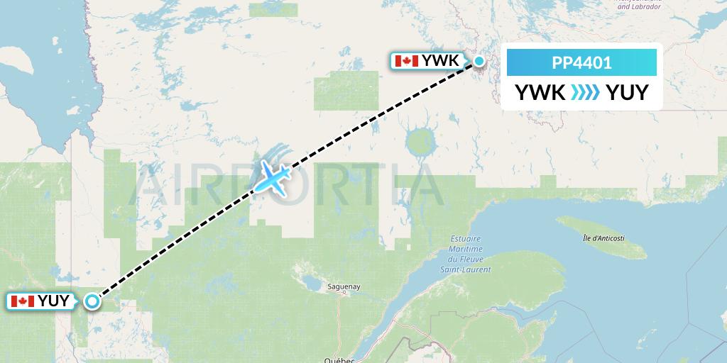 PP4401 Jet Aviation Business Jets Flight Map: Wabush to Rouyn