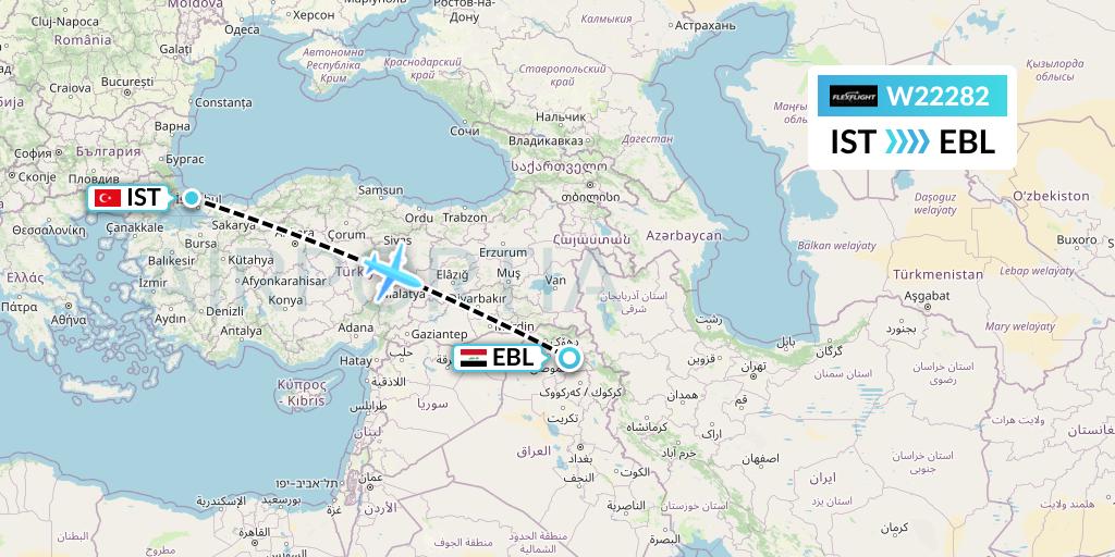 W22282 Flex Flight Flight Map: Istanbul to Arbil