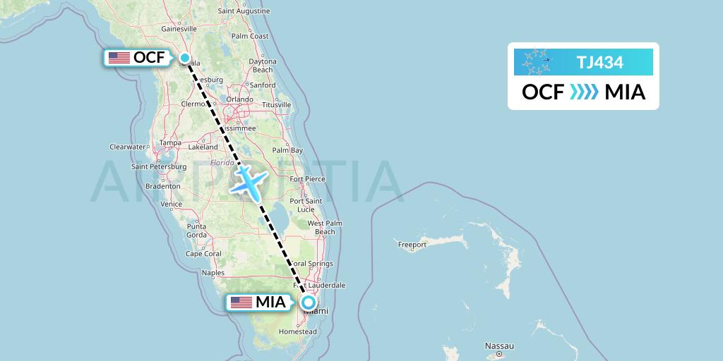 TJ434 Tradewind Aviation Flight Map: Ocala to Miami