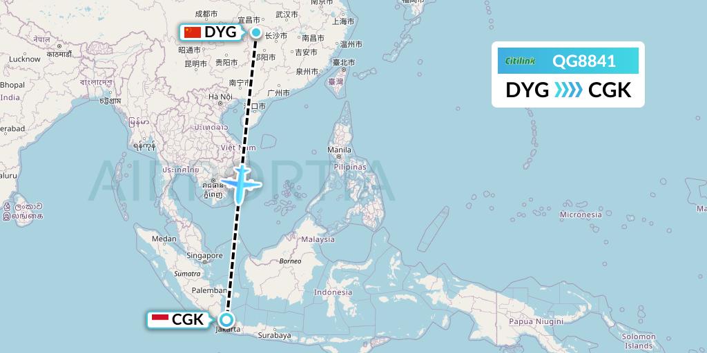 QG8841 Citilink Flight Map: Dayong to Jakarta