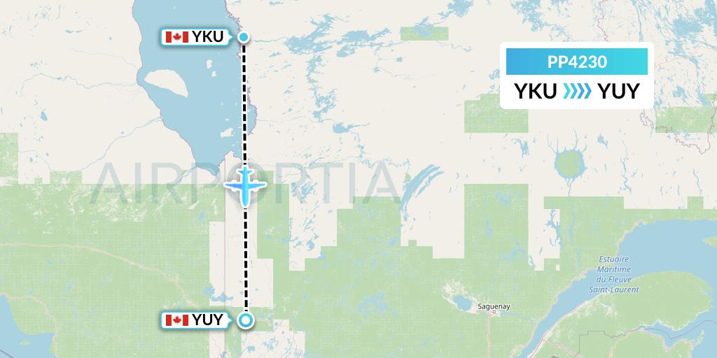 PP4230 Jet Aviation Business Jets Flight Map: Chisasibi to Rouyn