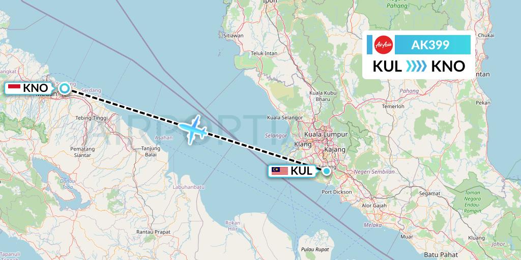 AK399 AirAsia Flight Map: Kuala Lumpur to Medan