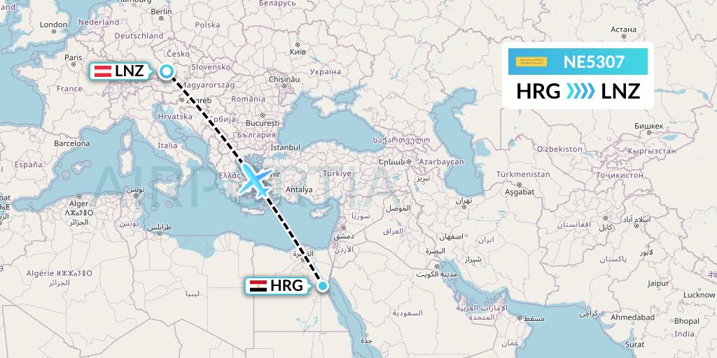 NE5307 Nesma Airlines Flight Map: Hurghada to Linz