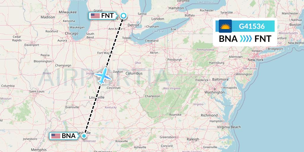 G41536 Allegiant Air Flight Map: Nashville to Flint
