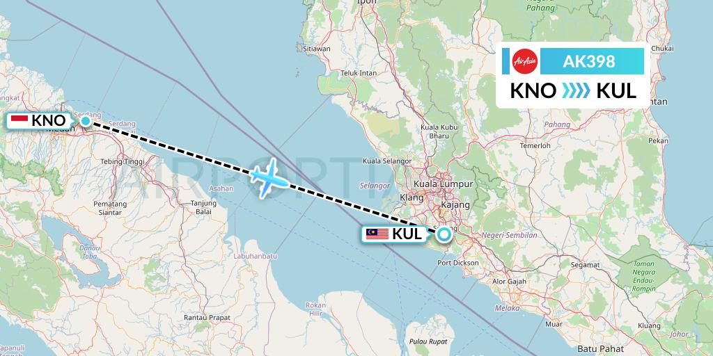 AK398 AirAsia Flight Map: Medan to Kuala Lumpur