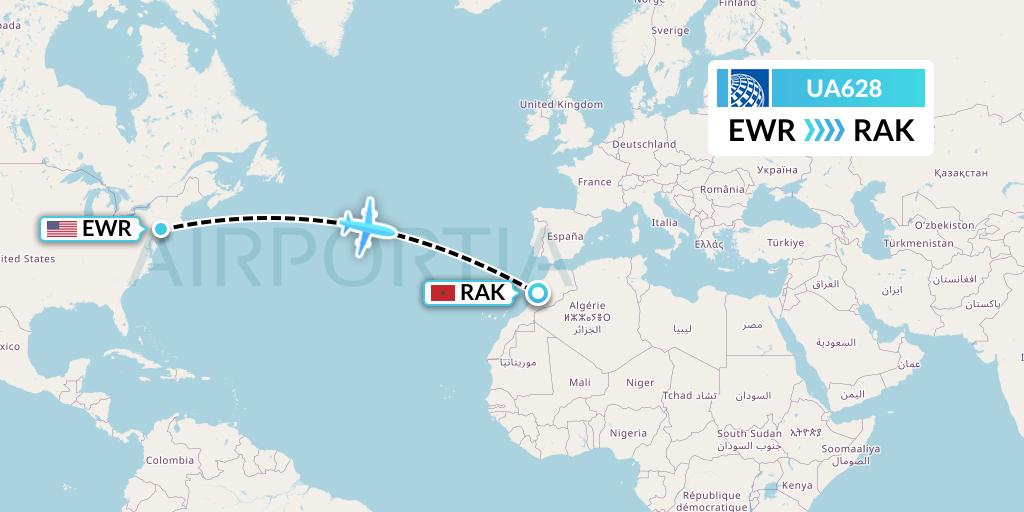 UA628 Flight Status United Airlines New York to Marrakesh (UAL628)