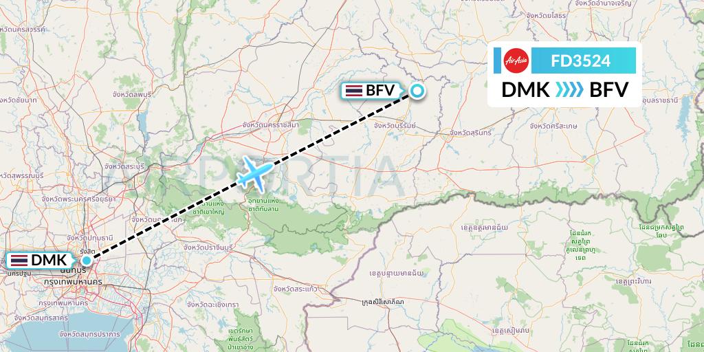 FD3524 Thai AirAsia Flight Map: Bangkok to Buriram