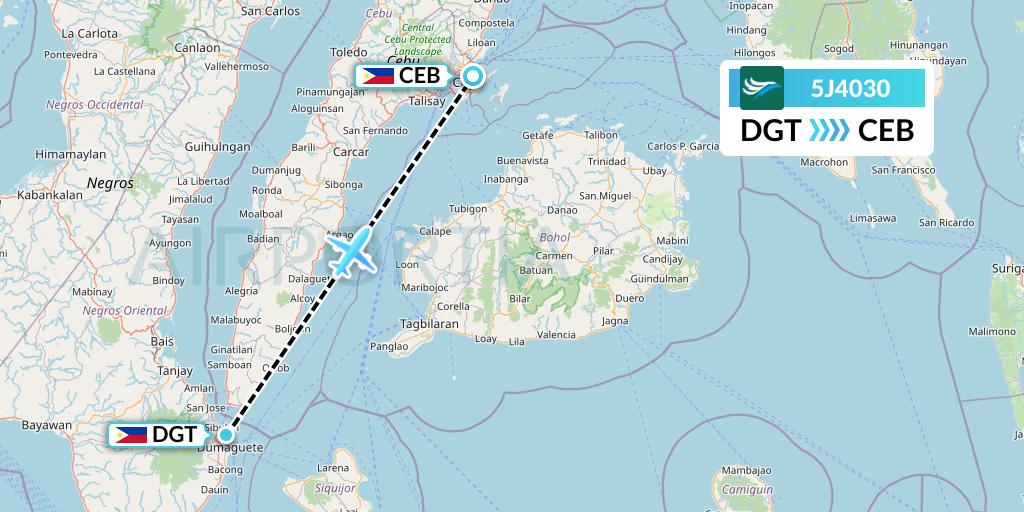 5J4030 CEBU Pacific Air Flight Map: Dumaguete City to Cebu