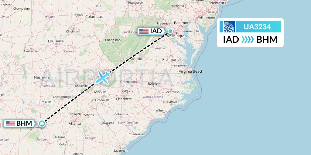 UA3234 Flight Status United Airlines Washington to Birmingham (UAL3234)