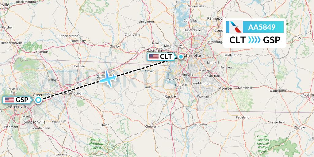 AA5849 American Airlines Flight Map: Charlotte to Greenville-Spartanburg