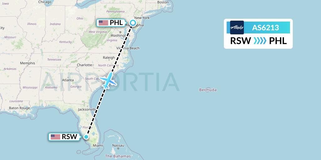 AS6213 Alaska Airlines Flight Map: Fort Myers to Philadelphia
