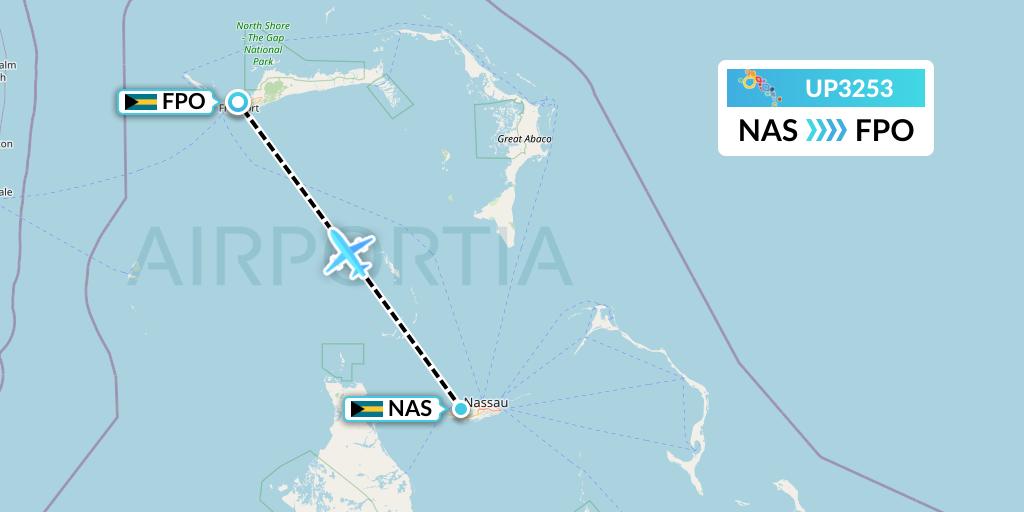 UP3253 Bahamasair Flight Map: Nassau to Freeport