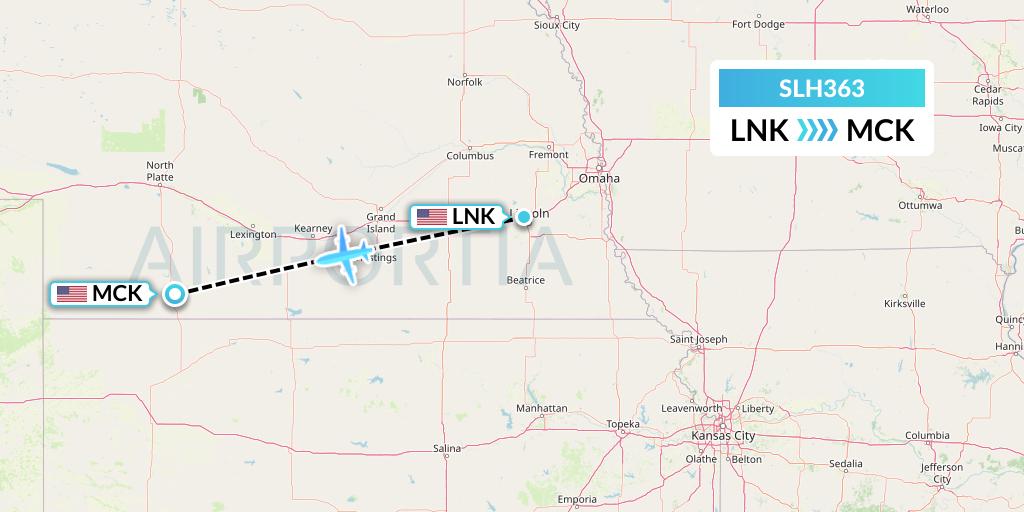 SLH363 Silverhawk Aviation Flight Map: Lincoln to McCook