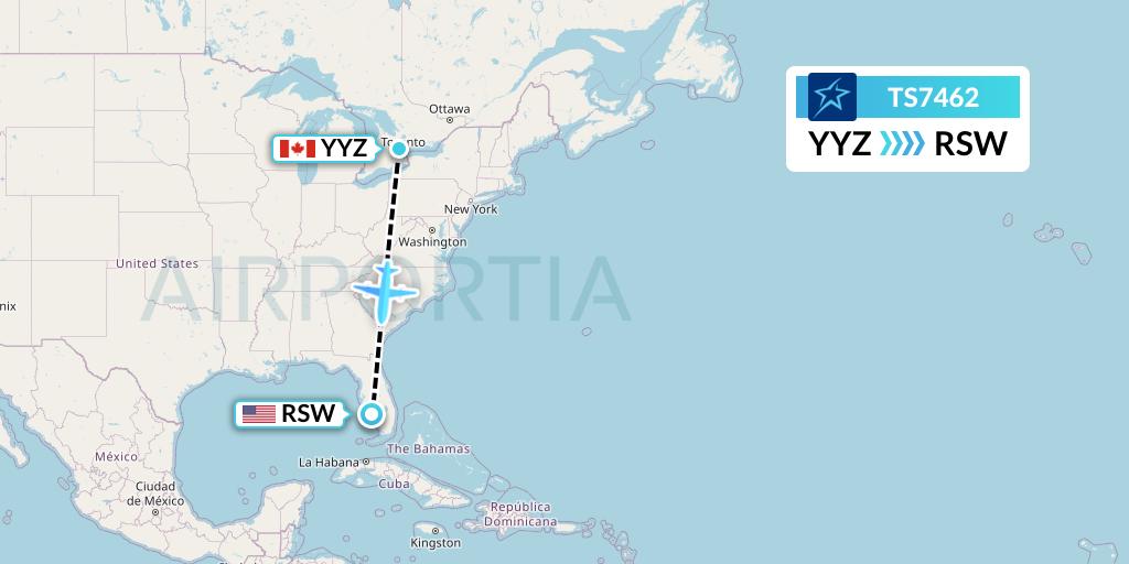 TS7462 Air Transat Flight Map: Toronto to Fort Myers