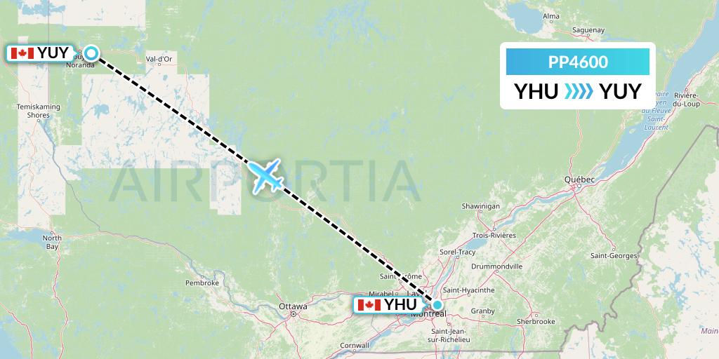 PP4600 Jet Aviation Business Jets Flight Map: Montreal to Rouyn