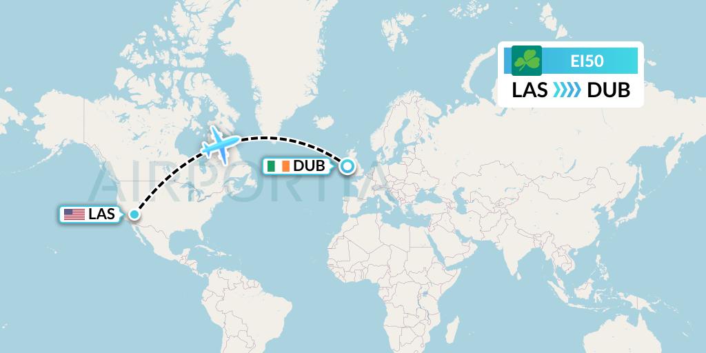 EI50 Aer Lingus Flight Map: Las Vegas to Dublin