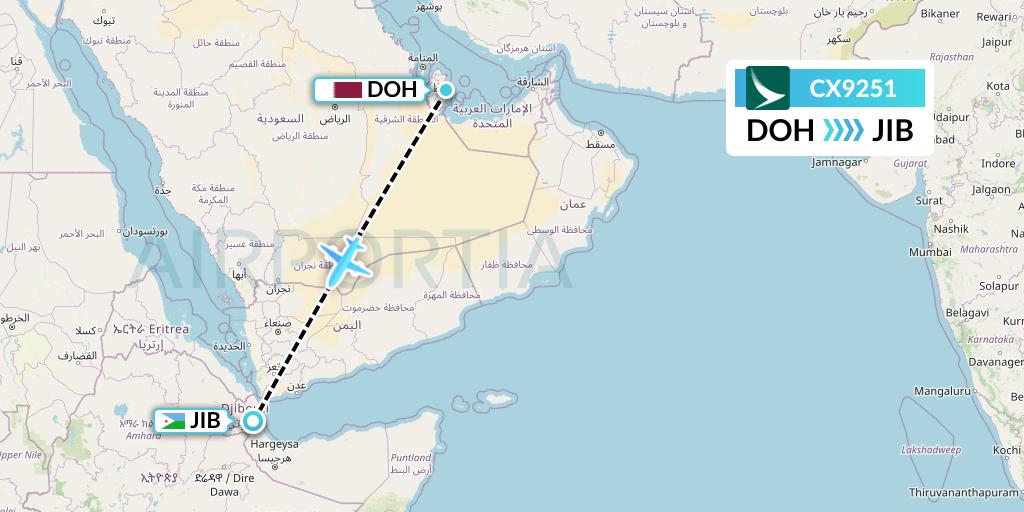 CX9251 Cathay Pacific Flight Map: Doha to Djibouti