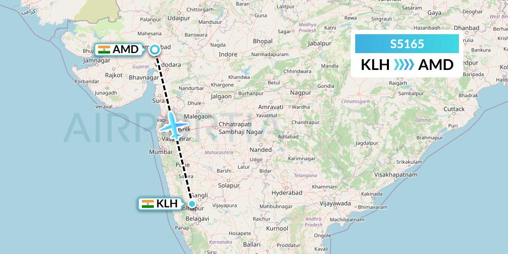 S5165 Star Air Flight Map: India to Ahmedabad