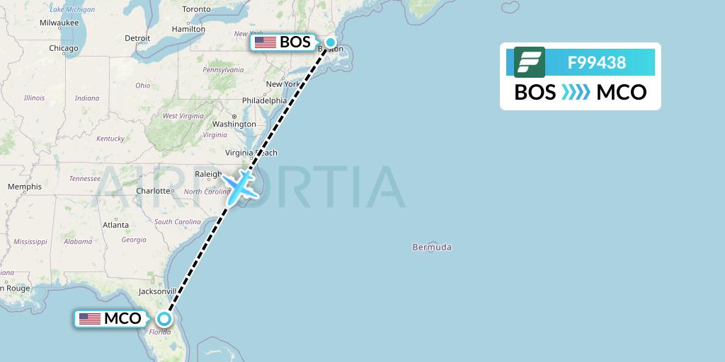 F99438 Frontier Airlines Flight Map: Boston to Orlando