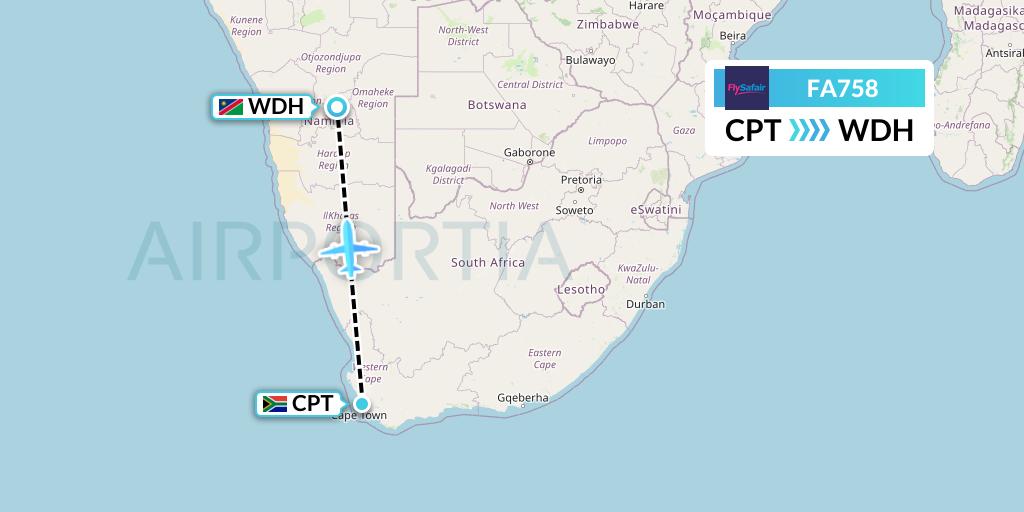 FA758 Safair Flight Map: Cape Town to Windhoek