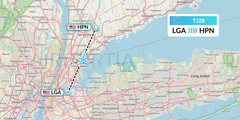 TJ28 Tradewind Aviation Flight Map: New York to White Plains