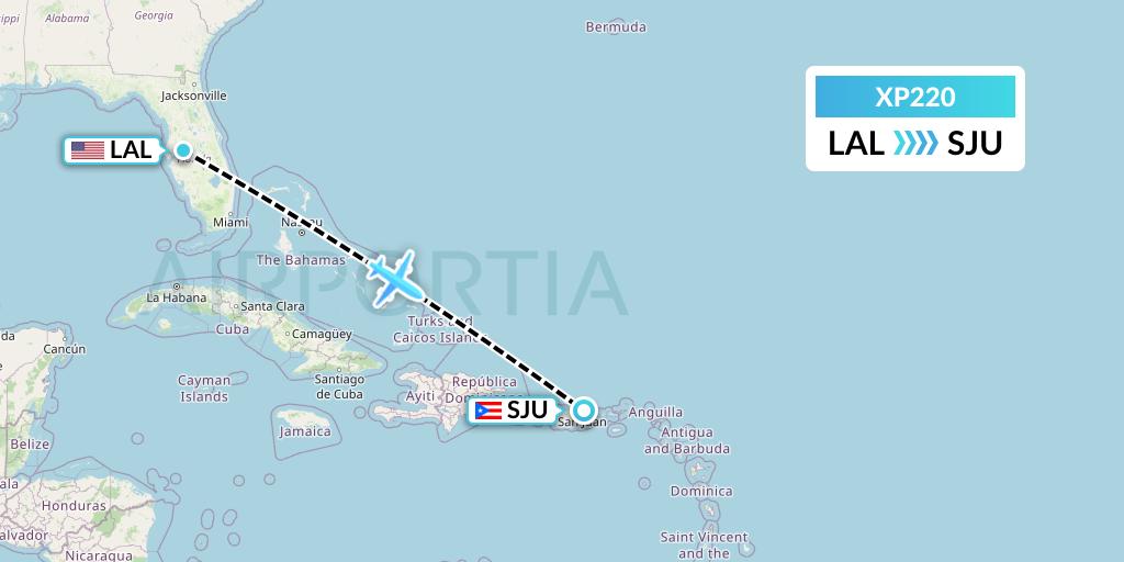 XP220 Avelo Airlines Flight Map: Lakeland to San Juan