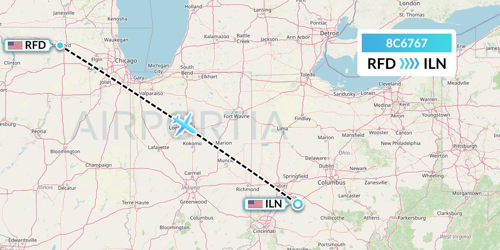 8C6767 Air Transport International Flight Map: Chicago to Wilmington