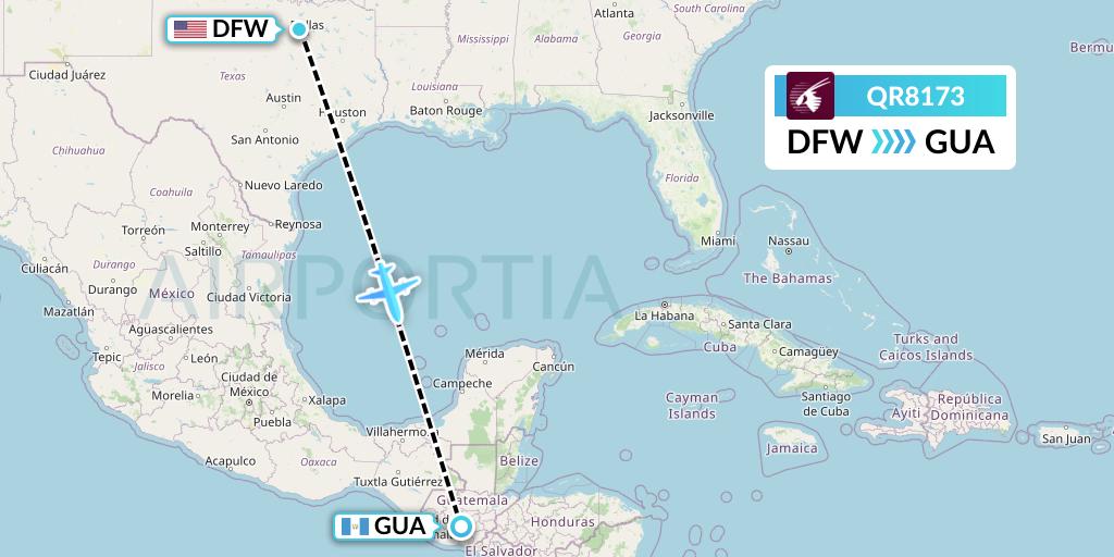 QR8173 Qatar Airways Flight Map: Dallas to Guatemala City