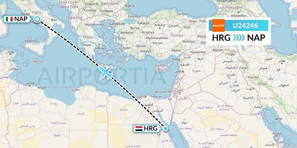 U24246 EasyJet Flight Map: Hurghada to Naples