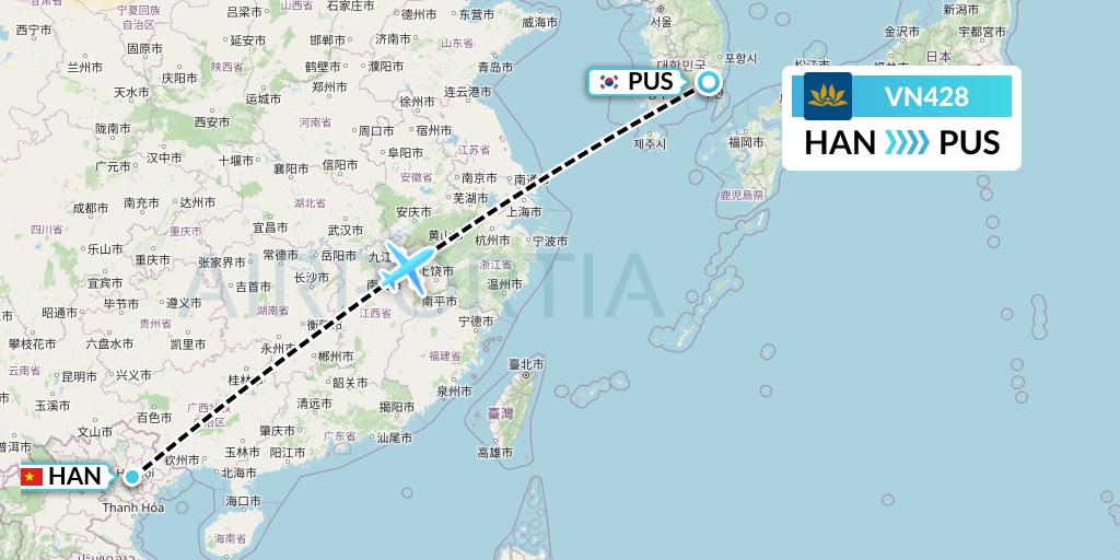 VN428 Vietnam Airlines Flight Map: Hanoi to Busan