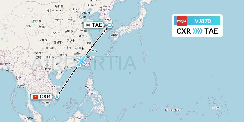 VJ870 VietJet Air Flight Map: Nha Trang to Daegu