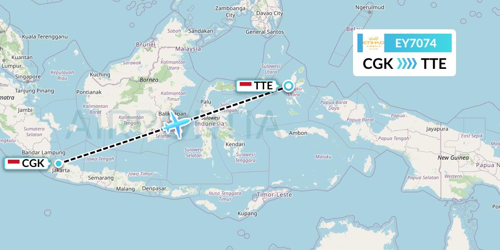 EY7074 Etihad Airways Flight Map: Jakarta to Ternate