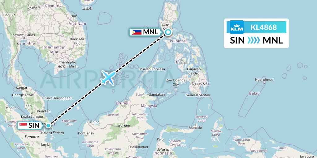 KL4868 KLM Flight Map: Singapore to Manila